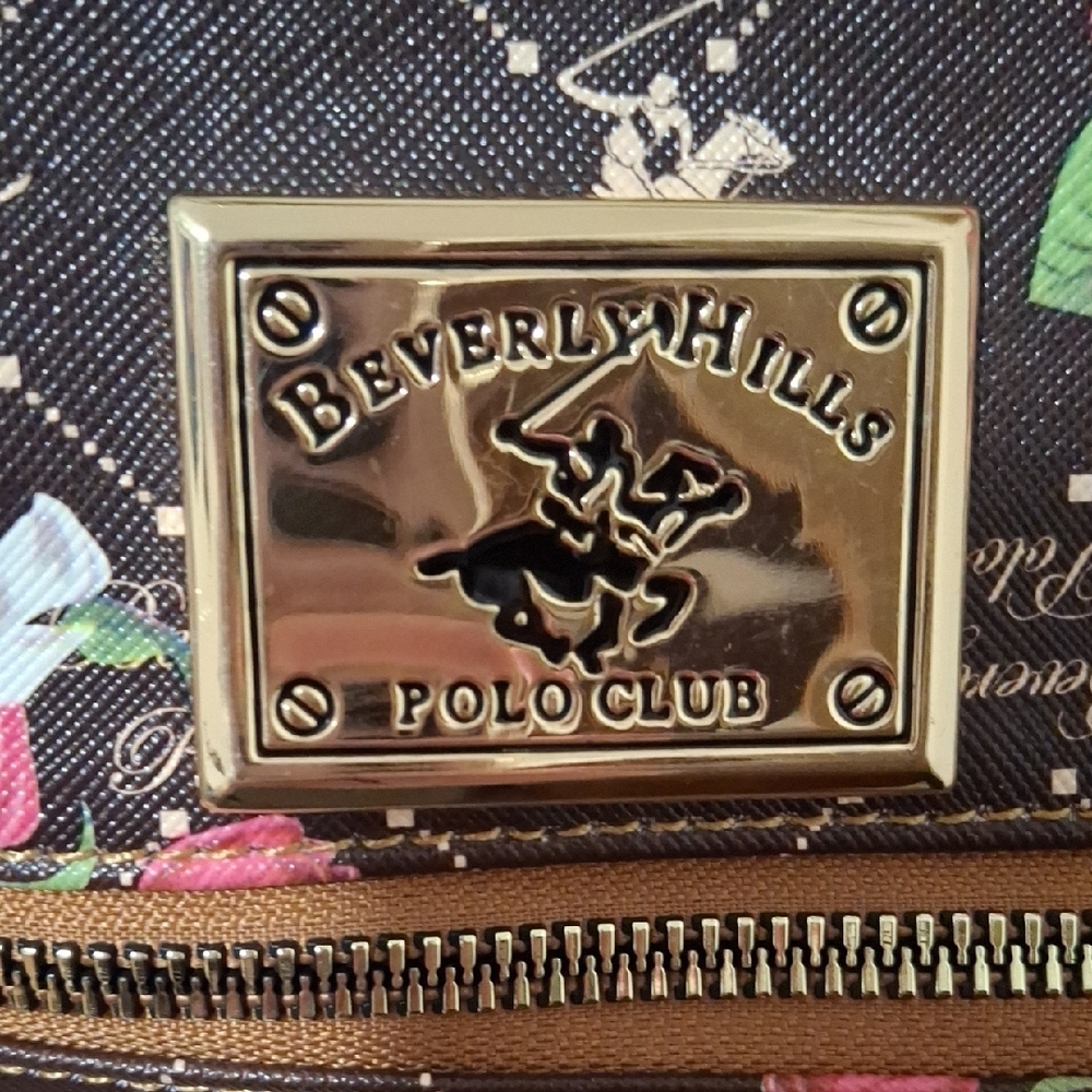 Beverly Hills Polo Club Brown Crossbody Bag with Pink Floral Print - Picture 2 of 4